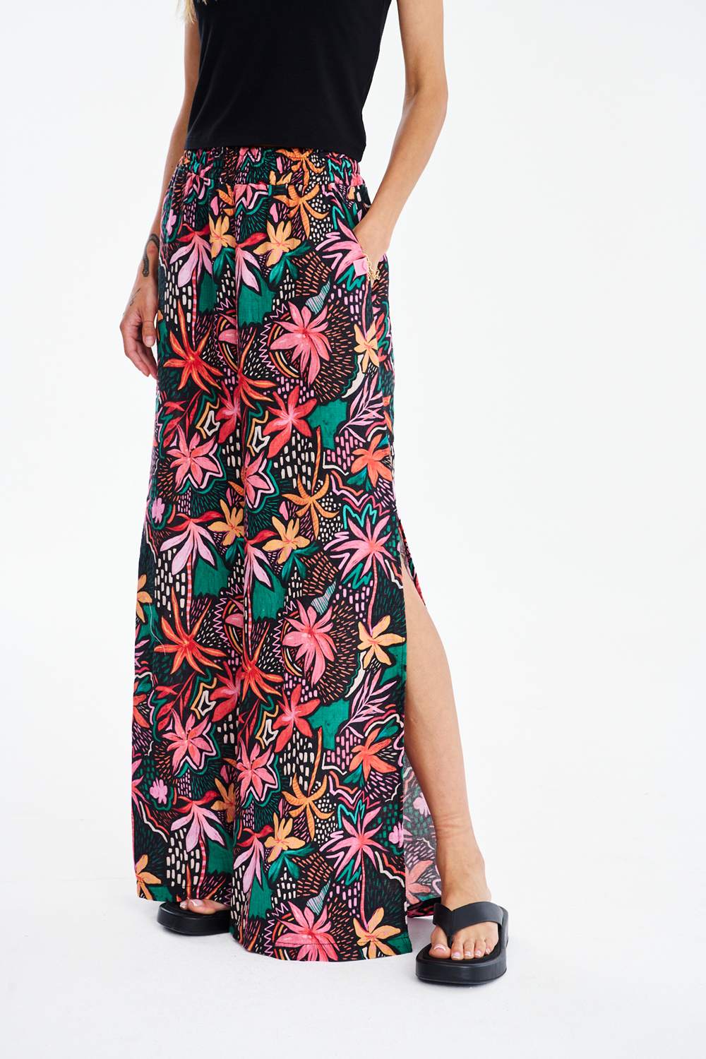 Szerokie spodnie lniane Deep Tropics