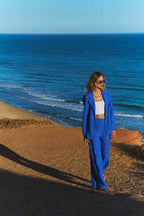 Szerokie spodnie z lnem Blue Margarita