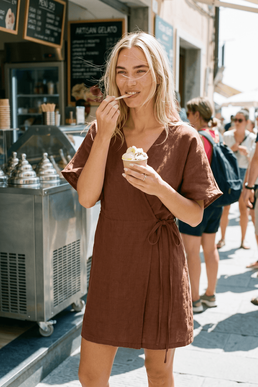 Sukienka lniana mini Marron
