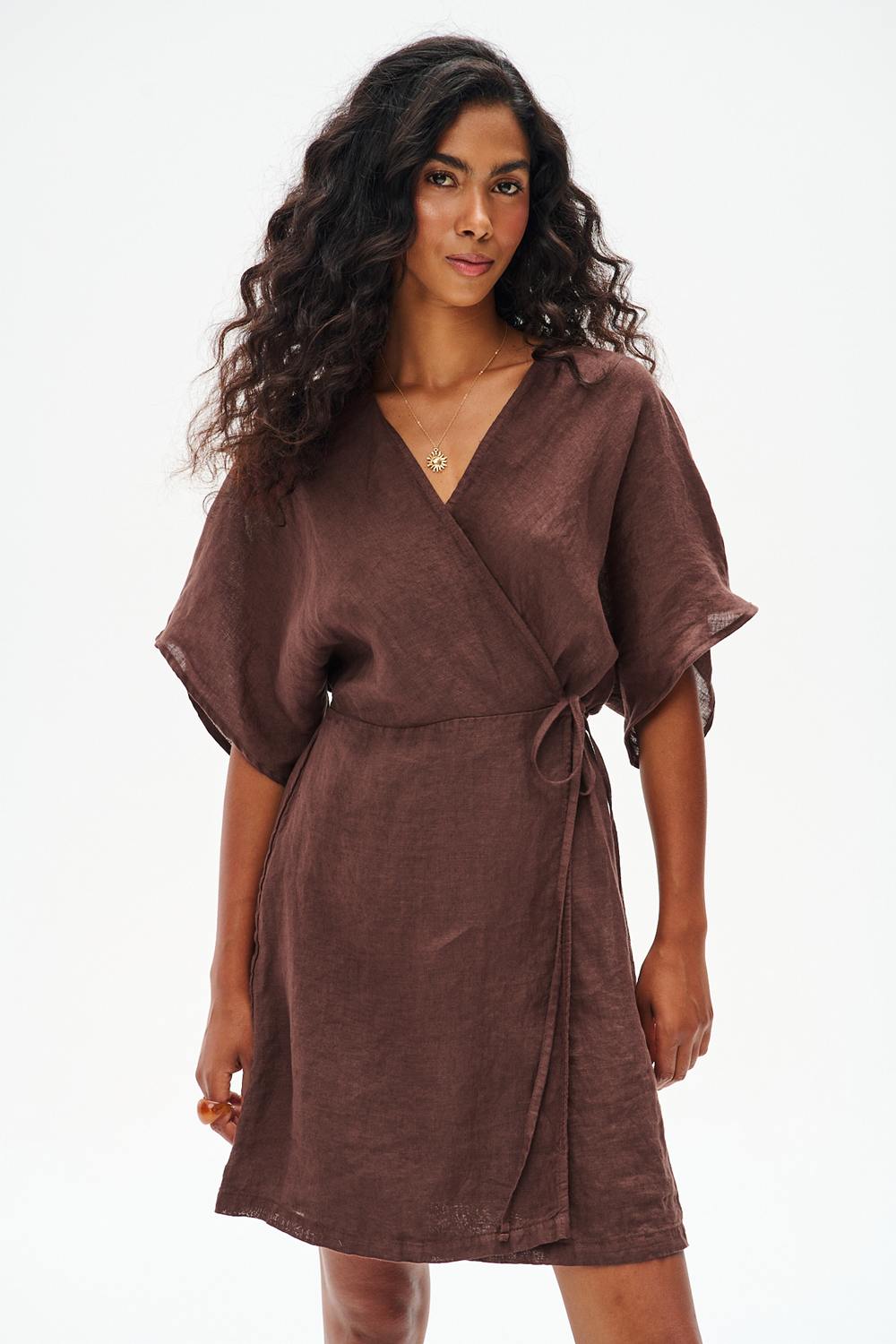 Sukienka lniana mini Marron