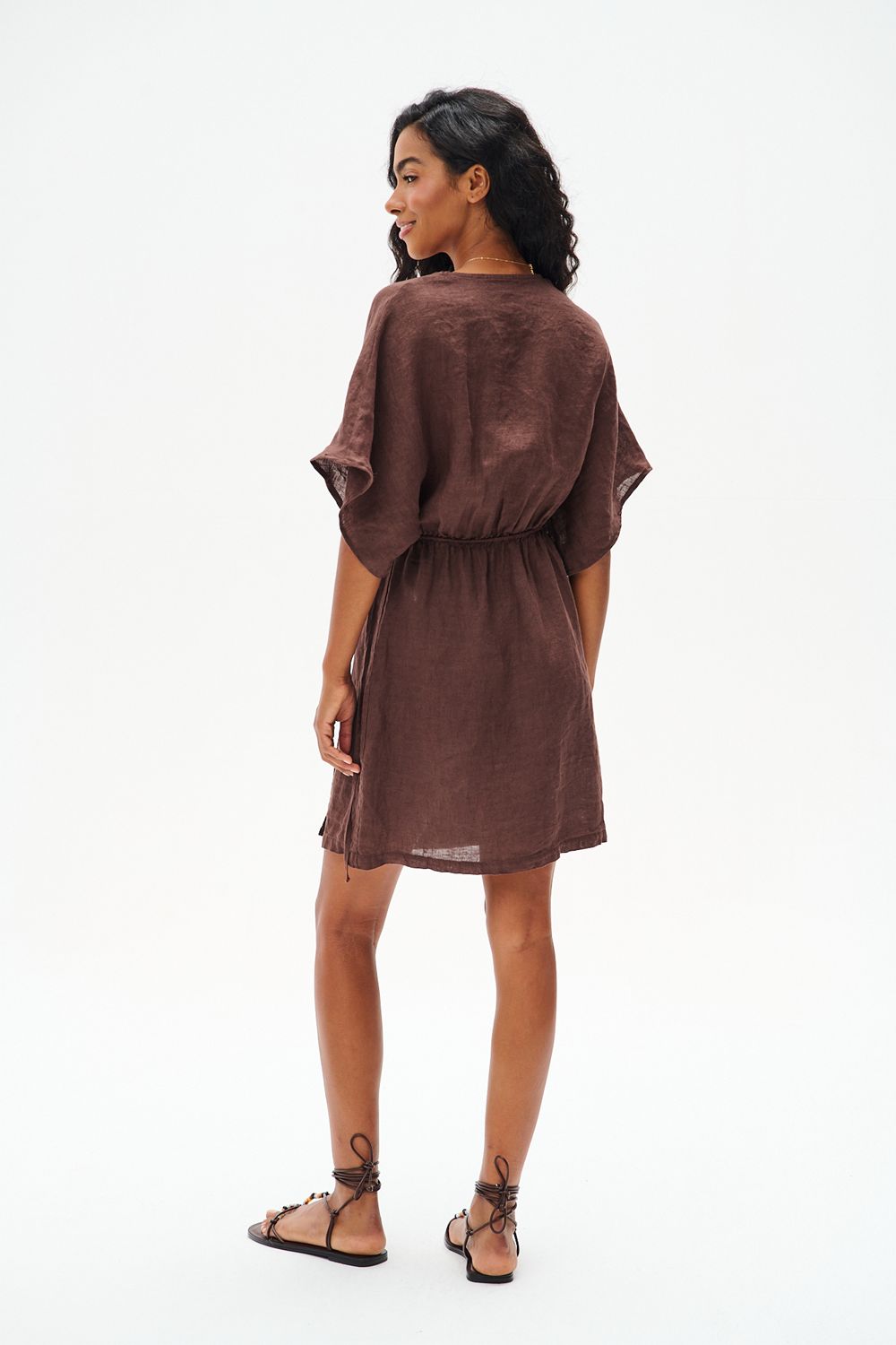 Sukienka lniana mini Marron