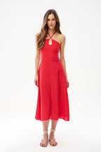 Lniana sukienka midi Cherry Trouble
