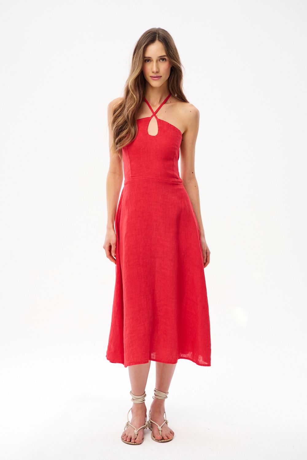 Lniana sukienka midi Cherry Trouble