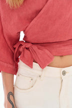 Lniana bluzka wiązana Tied In Rose